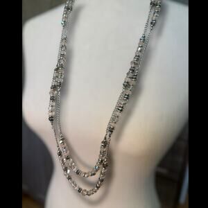 White House Black Market Silver Tone Double Chain Vintage Necklace
